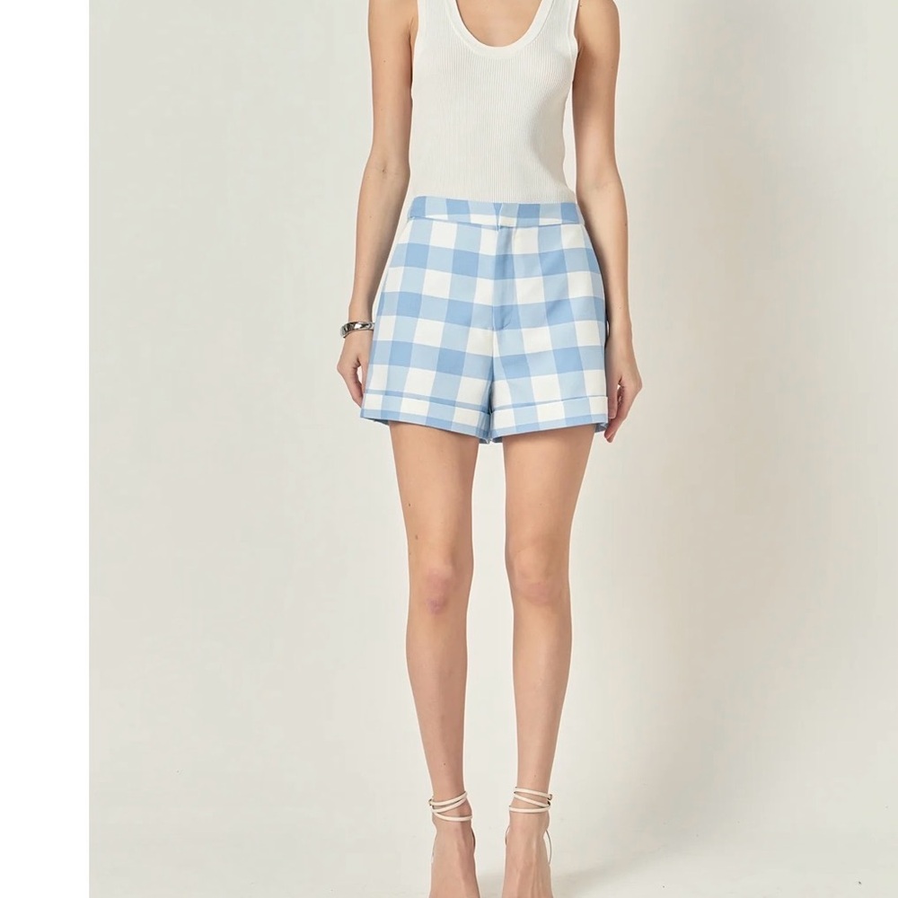 English Factory Blue and White Gingham Bermuda Shorts